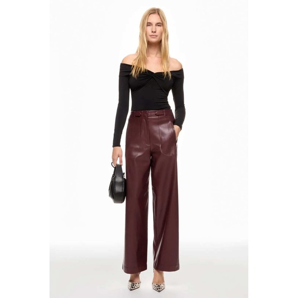 Marissa Webb Pants - Marissa Webb Collective Burgundy Vegan Faux Leather Wide Leg Pants Size 0